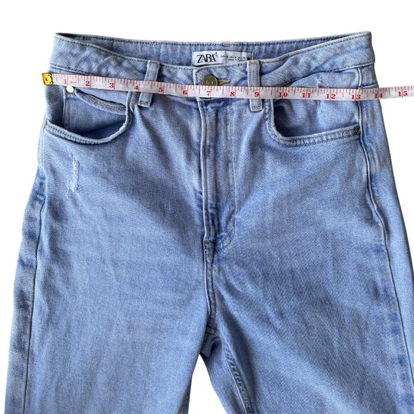 Zara Women’s High Rise Split Flare Jeans Sz 4 Light Wash Distressed Raw Hem Y2K - Picture 4 of 14